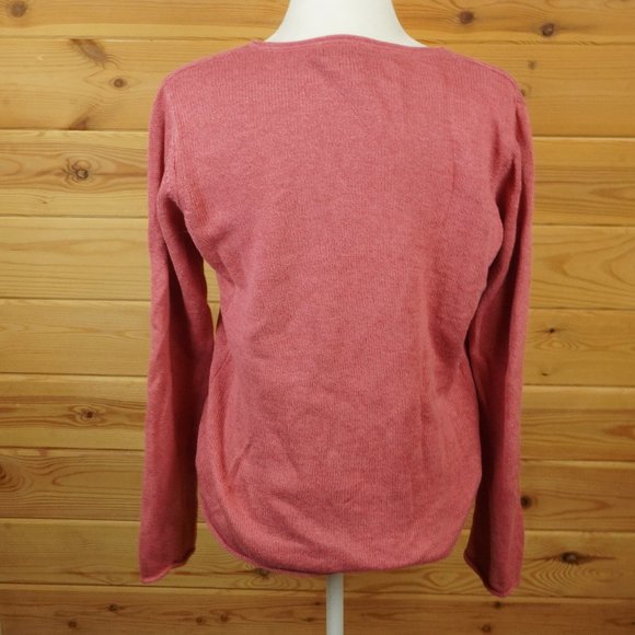 LL Bean Pink V-Neck Linen Blend Sweater Size‎ Medium - Picture 3 of 4